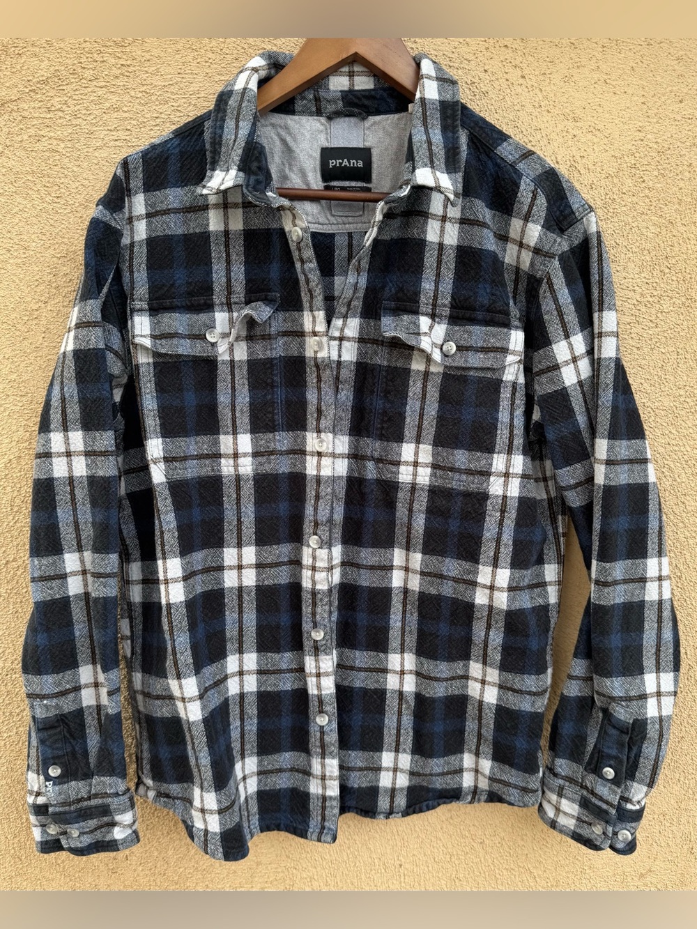 prAna Men's Long Sleeve Flannel Shirt Plaid Button-Up Heavy Cotton size L